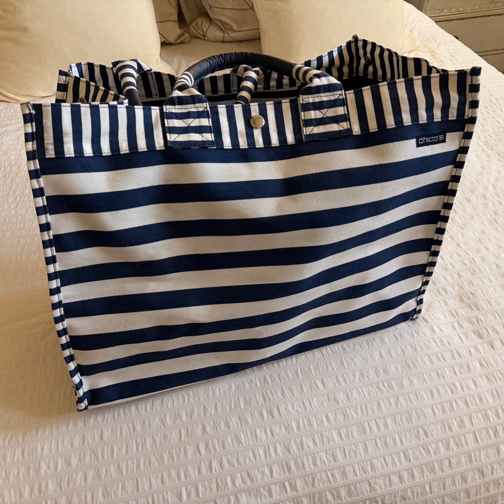 Chico's Striped Navy and Cream Tote